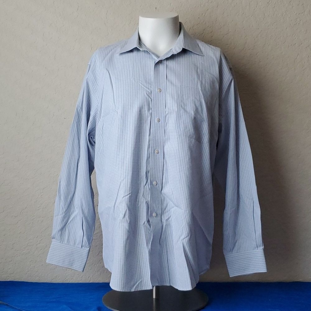 Nordstrom Dress Shirt Men's 16.5 33 Traditional Fit Light Blue Cotton Check